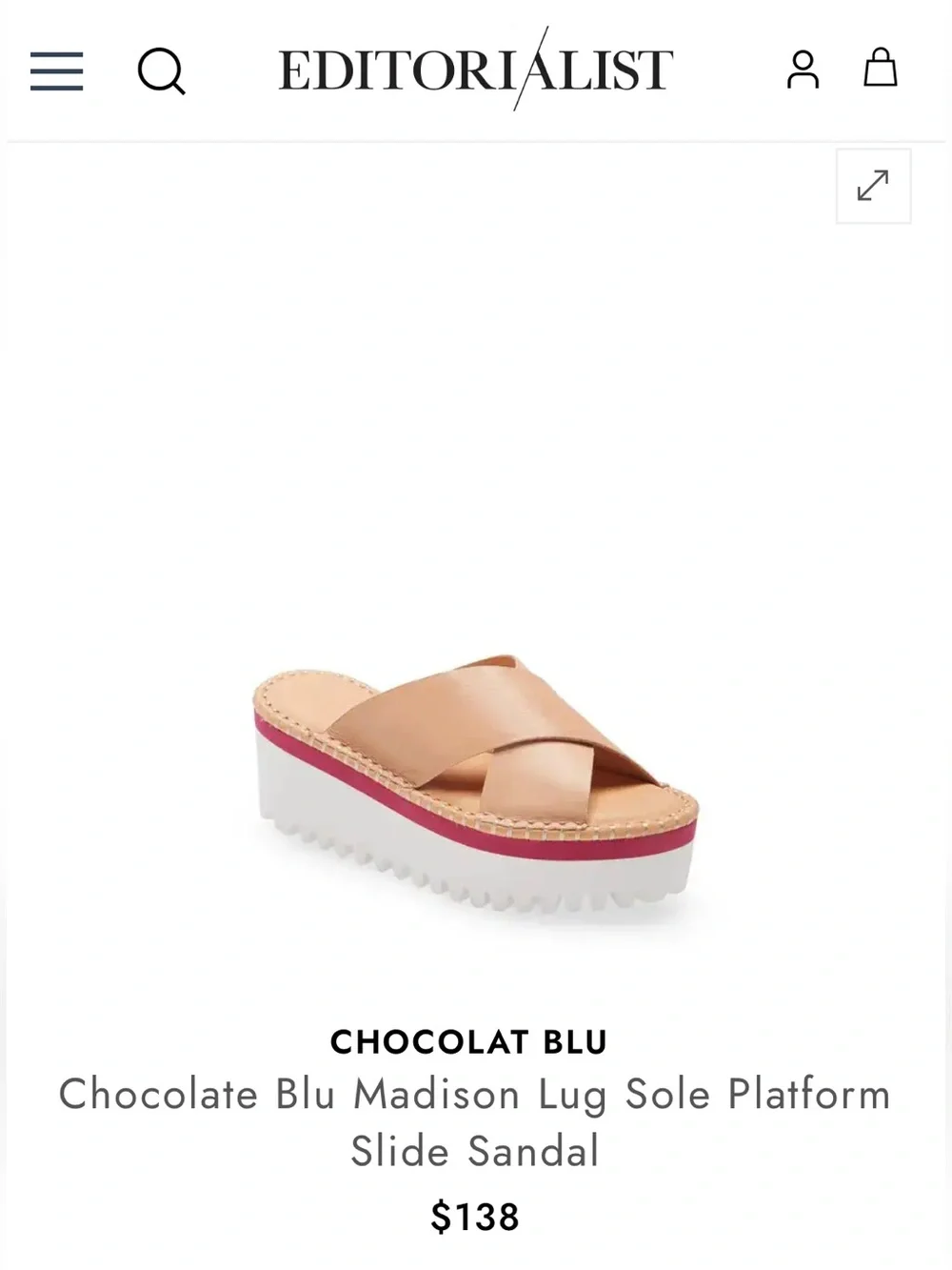 Chocolat Blu Lug Sole Platform Sandal Tan Beige + Red Stripe 3-inch Heel Wedges